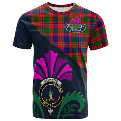Scottish MacIntyre Clan Crest Tartan T-Shirt - Scotland Thistle Style Front Side Tartan Plaid