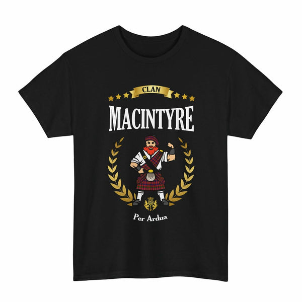 Scottish MacIntyre Clan Tartan T-Shirt - Motto Scotsman Tartan Plaid Black Color