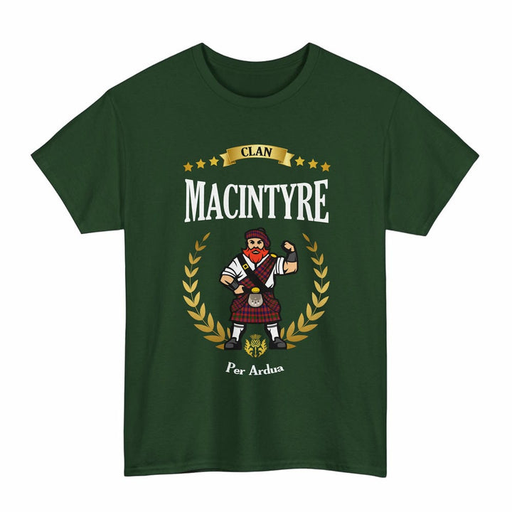 Scottish MacIntyre Clan Tartan T-Shirt - Motto Scotsman Tartan Plaid Forest Green Color