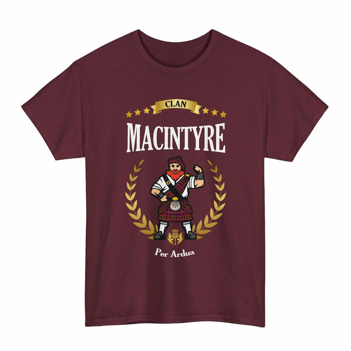 Scottish MacIntyre Clan Tartan T-Shirt - Motto Scotsman Tartan Plaid Maroon Color