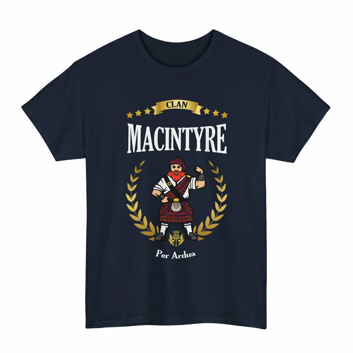 Scottish MacIntyre Clan Tartan T-Shirt - Motto Scotsman Tartan Plaid Navy Color