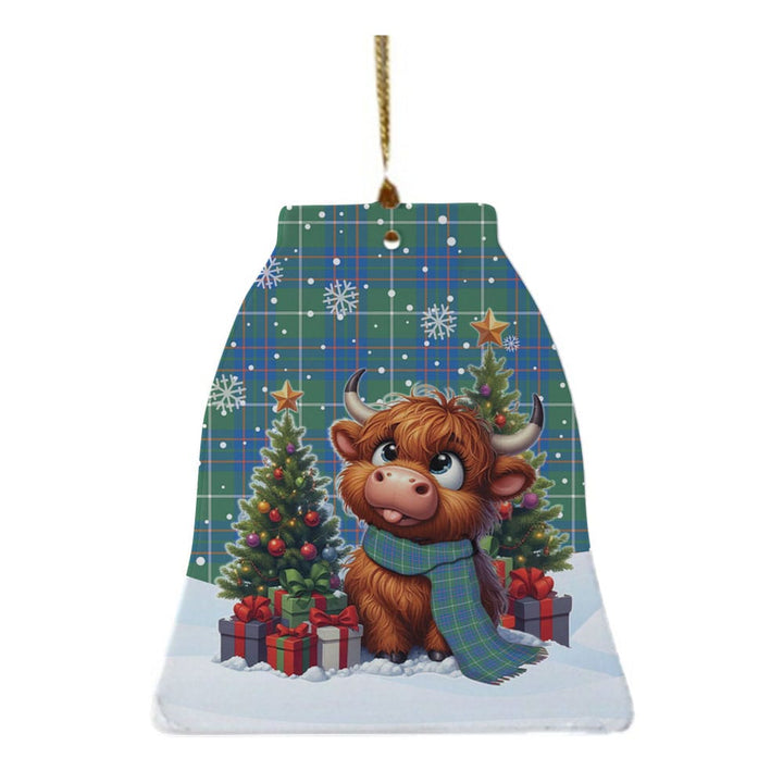 Scottish MacIntyre Hunting Ancient Clan Tartan Ceramic Ornament Cute Highland Cow Christmas Bell Style Tartan Plaid
