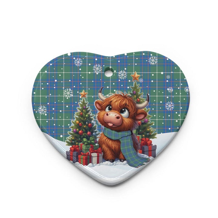 Scottish MacIntyre Hunting Ancient Clan Tartan Ceramic Ornament Cute Highland Cow Christmas Heart Style Tartan Plaid