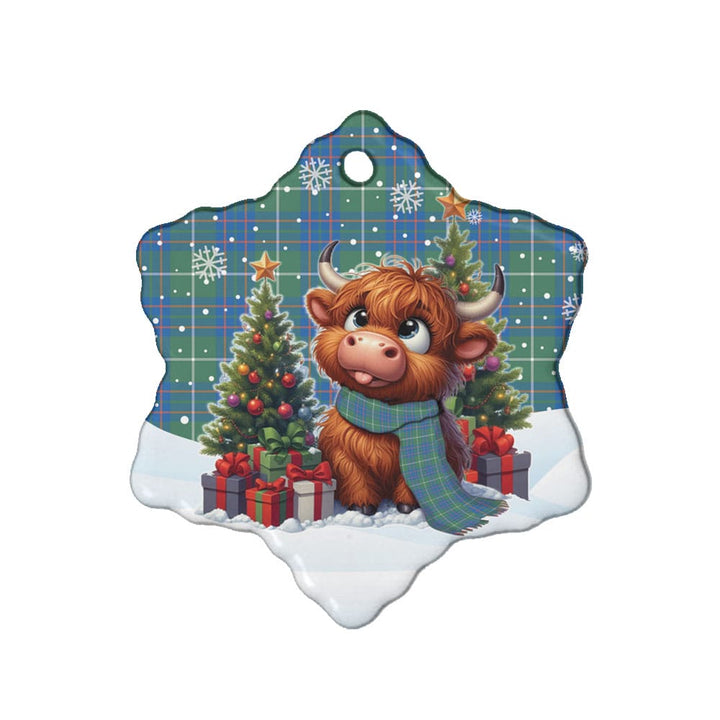 Scottish MacIntyre Hunting Ancient Clan Tartan Ceramic Ornament Cute Highland Cow Christmas Snow Flake Style Tartan Plaid