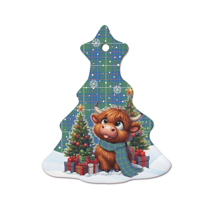 Scottish MacIntyre Hunting Ancient Clan Tartan Ceramic Ornament Cute Highland Cow Christmas Tree Style Tartan Plaid