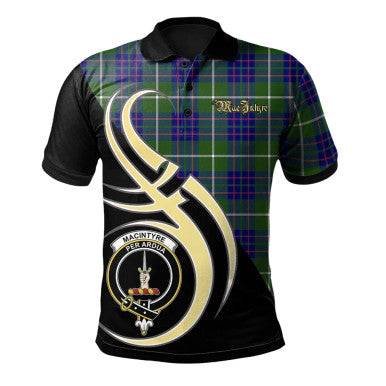 Scottish MacIntyre Hunting Modern Clan Crest Tartan Polo Shirt Believe in Me Front Side Tartan Plaid