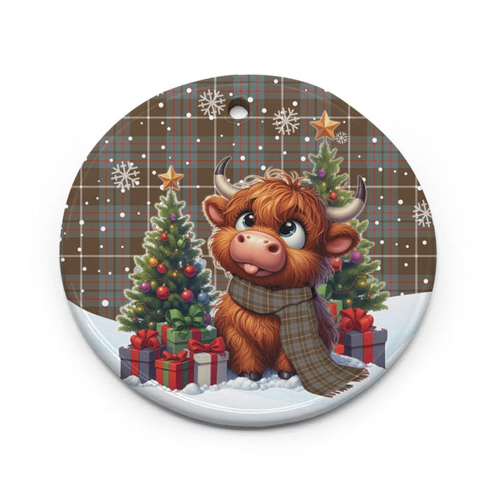 Scottish MacIntyre Hunting Weathered Clan Tartan Ceramic Ornament Cute Highland Cow Christmas Circle Style Tartan Plaid