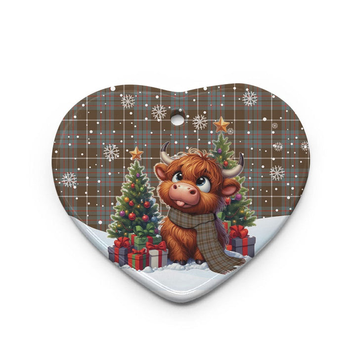 Scottish MacIntyre Hunting Weathered Clan Tartan Ceramic Ornament Cute Highland Cow Christmas Heart Style Tartan Plaid