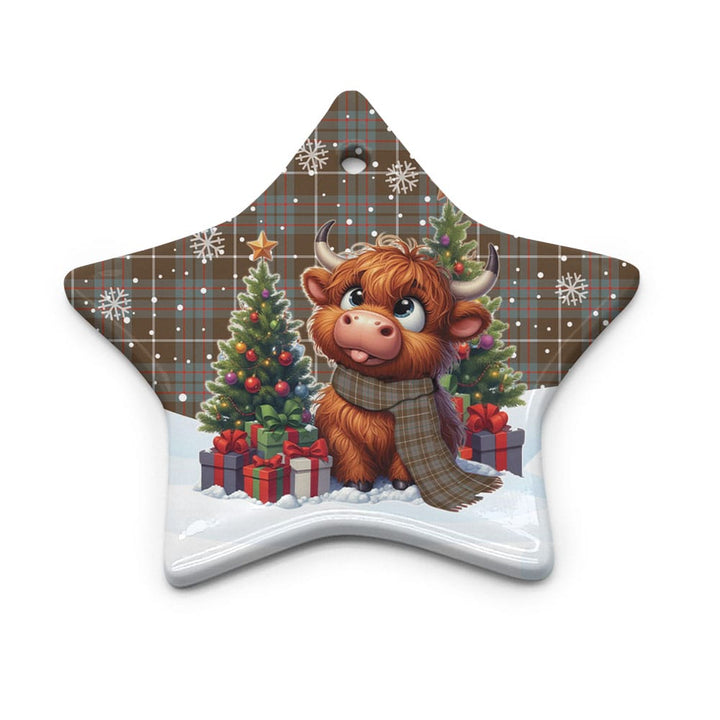 Scottish MacIntyre Hunting Weathered Clan Tartan Ceramic Ornament Cute Highland Cow Christmas Star Style Tartan Plaid
