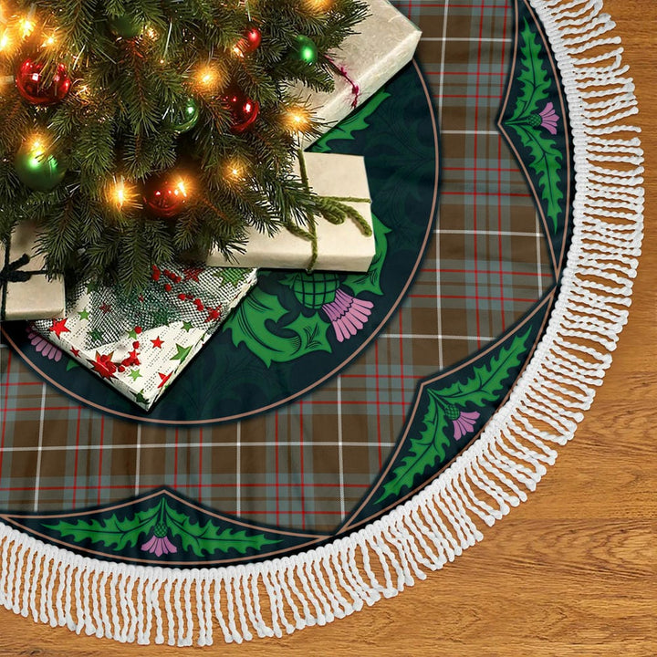 Scottish MacIntyre Hunting Weathered Clan Tartan Christmas Tree Skirt Old Scottish Thistle Flower Tassels Tartan Plaid 2