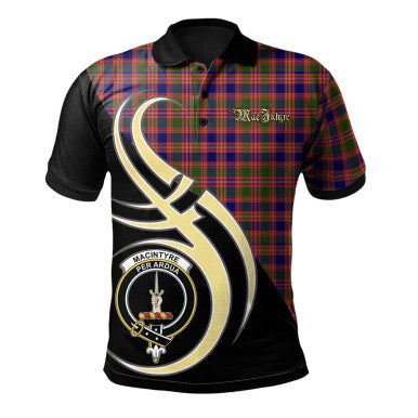 Scottish MacIntyre Modern Clan Crest Tartan Polo Shirt Believe in Me Front Side Tartan Plaid