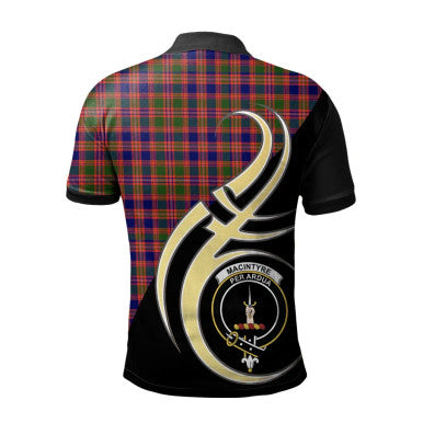 Scottish MacIntyre Modern Clan Crest Tartan Polo Shirt Believe in Me Back Side Tartan Plaid