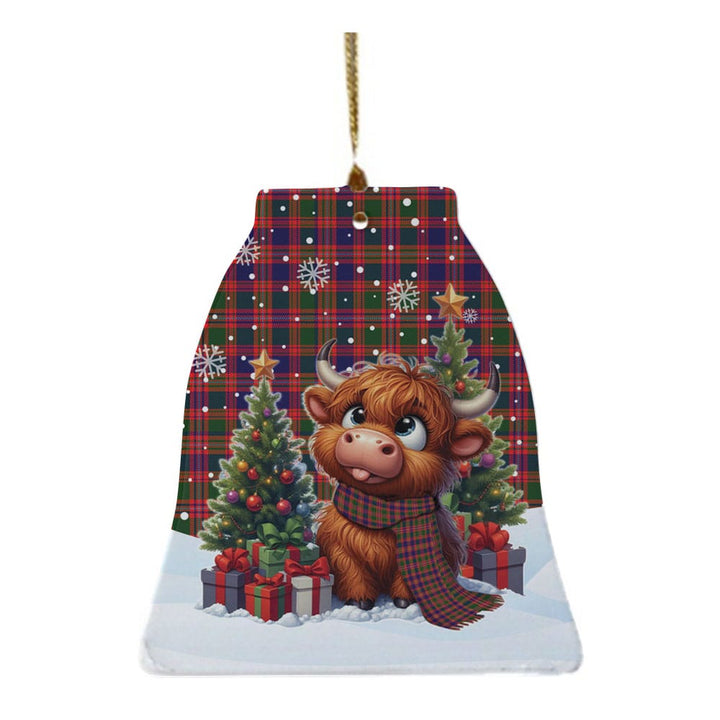 Scottish MacIntyre Modern Clan Tartan Ceramic Ornament Cute Highland Cow Christmas Bell Style Tartan Plaid