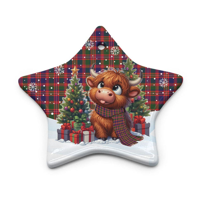 Scottish MacIntyre Modern Clan Tartan Ceramic Ornament Cute Highland Cow Christmas Star Style Tartan Plaid