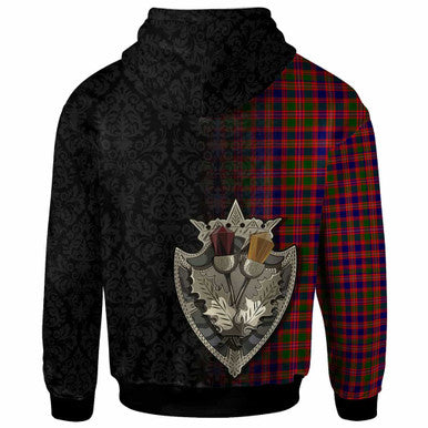 Scottish MacIntyre Modern Clan Tartan Hoodie - Half Thistle Flowers Celtic Design Back Side Tartan Plaid