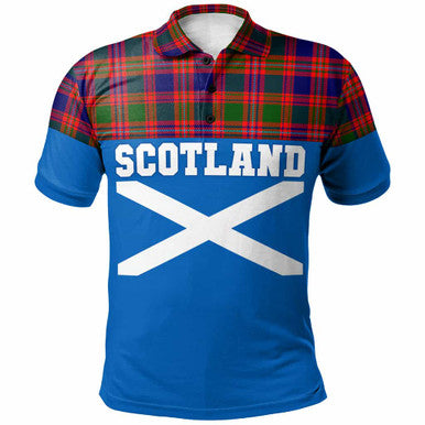 Scottish MacIntyre Modern Clan Tartan Polo Shirt - Lion Rampant of Scotland With Flag Front Side Tartan Plaid