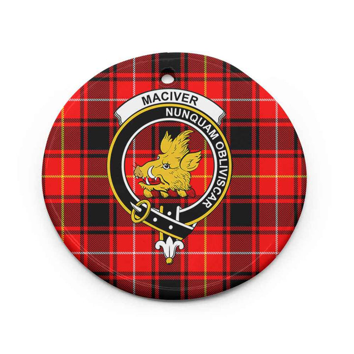 Scottish MacIver Clan Crest Tartan Ceramic Ornament Circle Shape Tartan Plaid