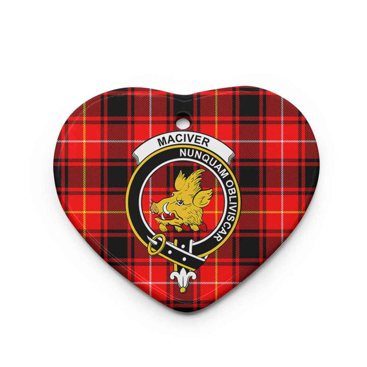 Scottish MacIver Clan Crest Tartan Ceramic Ornament Heart Shape Tartan Plaid