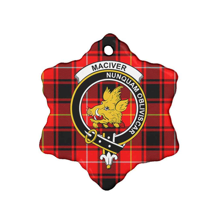 Scottish MacIver Clan Crest Tartan Ceramic Ornament Snow Flake Shape Tartan Plaid