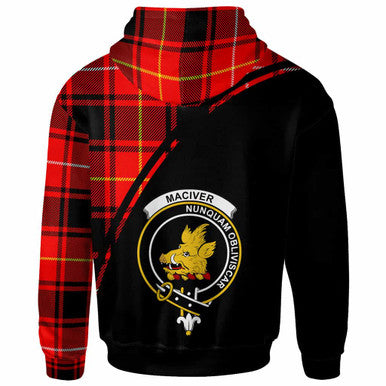 Scottish MacIver Clan Crest Tartan Curve Hoodie Back Side Tartan Plaid