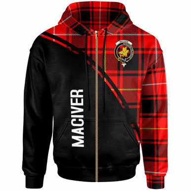 Scottish MacIver Clan Crest Tartan Curve Hoodie Zip-up Tartan Plaid