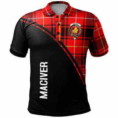 Scottish MacIver Clan Crest Tartan Curve Polo Shirt Front Side Tartan Plaid