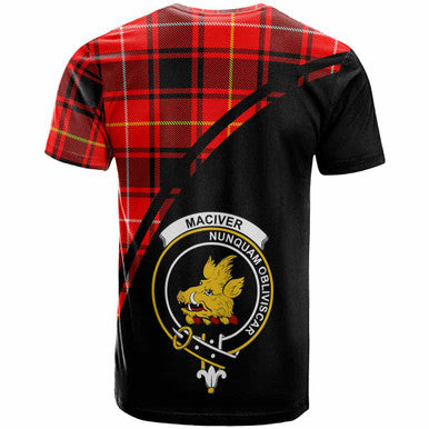 Scottish MacIver Clan Crest Tartan Curve T-Shirt Back Side Tartan Plaid