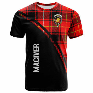 Scottish MacIver Clan Crest Tartan Curve T-Shirt Front Side Tartan Plaid
