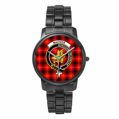 Scottish MacIver Clan Crest Tartan Folding Clasp Steel Quartz Watches Tartan Plaid Black 1