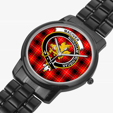 Scottish MacIver Clan Crest Tartan Folding Clasp Steel Quartz Watches Tartan Plaid Black 2