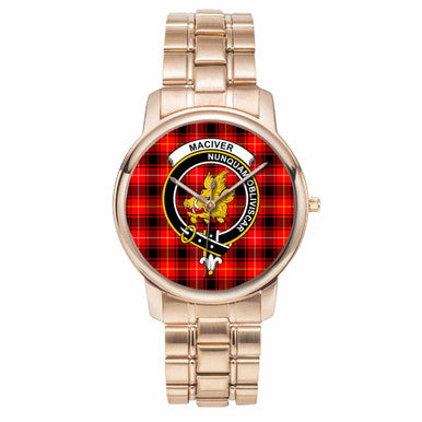 Scottish MacIver Clan Crest Tartan Folding Clasp Steel Quartz Watches Tartan Plaid Rose Gold 1