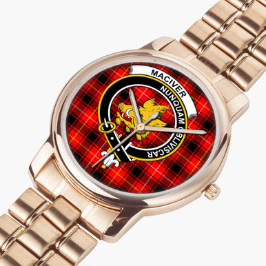 Scottish MacIver Clan Crest Tartan Folding Clasp Steel Quartz Watches Tartan Plaid Rose Gold 2