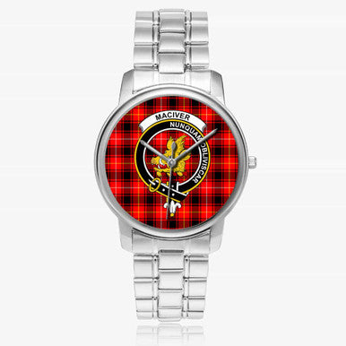 Scottish MacIver Clan Crest Tartan Folding Clasp Steel Quartz Watches Tartan Plaid Silver 1