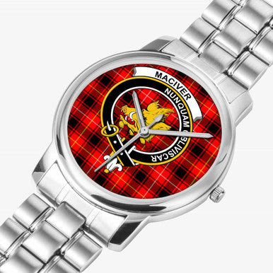 Scottish MacIver Clan Crest Tartan Folding Clasp Steel Quartz Watches Tartan Plaid Silver 2