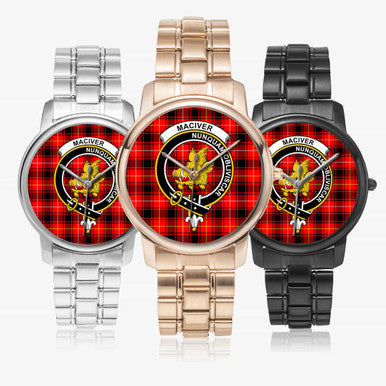 Scottish MacIver Clan Crest Tartan Folding Clasp Steel Quartz Watches Tartan Plaid All