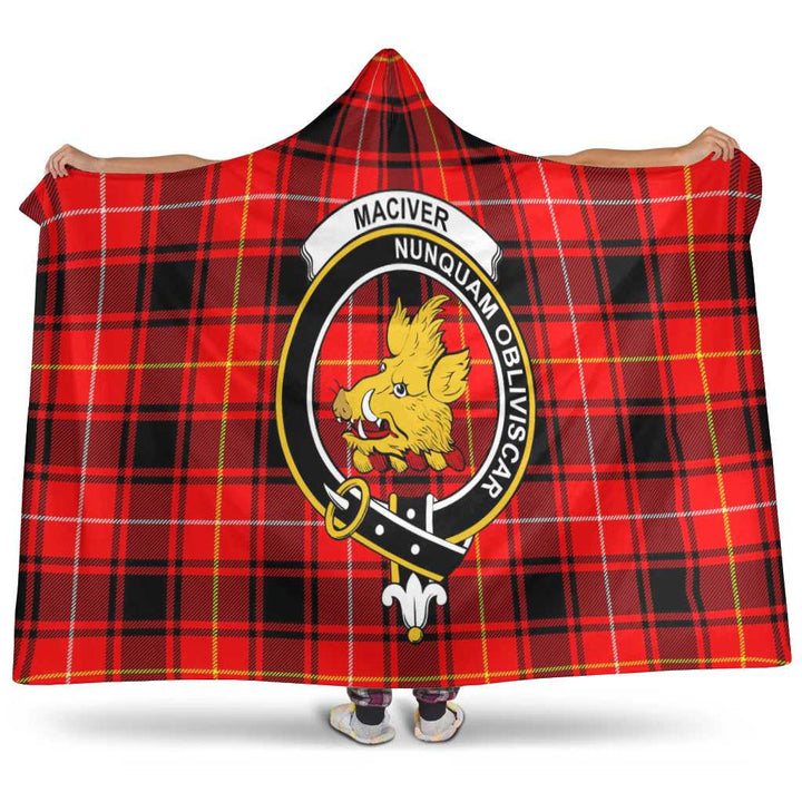 Scottish MacIver Clan Crest Tartan Hooded Blanket Tartan Plaid 1