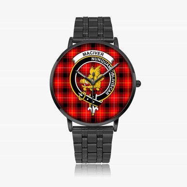 Scottish MacIver Clan Crest Tartan Instafamous Steel Quartz Watches Tartan Plaid Black 1