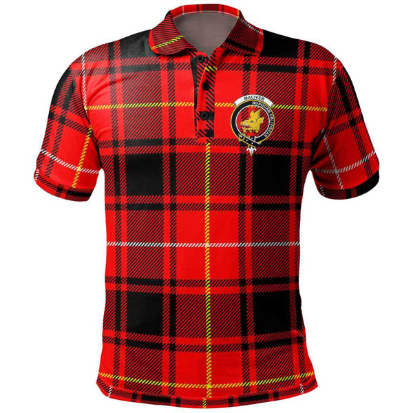 Scottish MacIver Clan Crest Tartan Polo Shirt Front Side Tartan Plaid