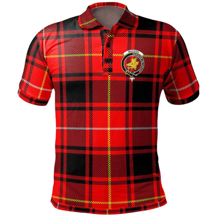 Scottish MacIver Clan Crest Tartan Polo Shirt Front Side Tartan Plaid