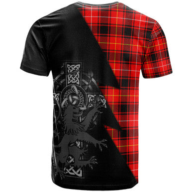 Scottish MacIver Clan Crest Tartan T-Shirt - Lion Rampant Celtic Cross Flash Style Back Side Tartan Plaid