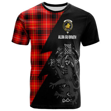 Scottish MacIver Clan Crest Tartan T-Shirt - Lion Rampant Celtic Cross Flash Style Front Side Tartan Plaid
