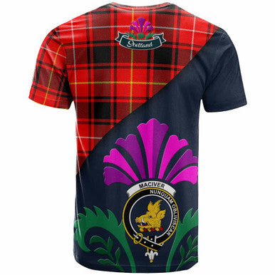 Scottish MacIver Clan Crest Tartan T-Shirt - Scotland Thistle Style Back Side Tartan Plaid