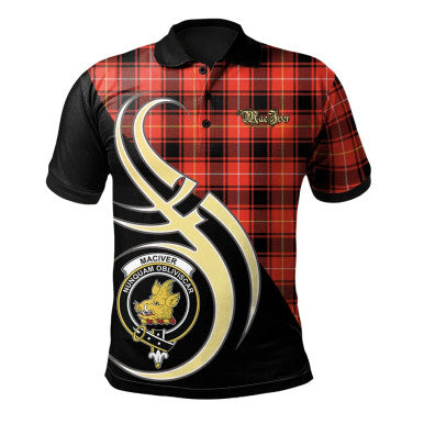 Scottish MacIver Modern Clan Crest Tartan Polo Shirt Believe in Me Front Side Tartan Plaid