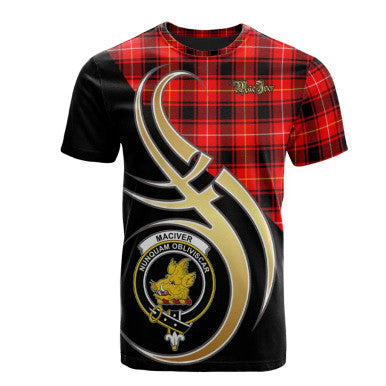 Scottish MacIver Modern Clan Crest Tartan T-Shirt Believe in Me Front Side Tartan Plaid