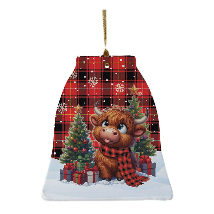Scottish MacIver Modern Clan Tartan Ceramic Ornament Cute Highland Cow Christmas Bell Style Tartan Plaid