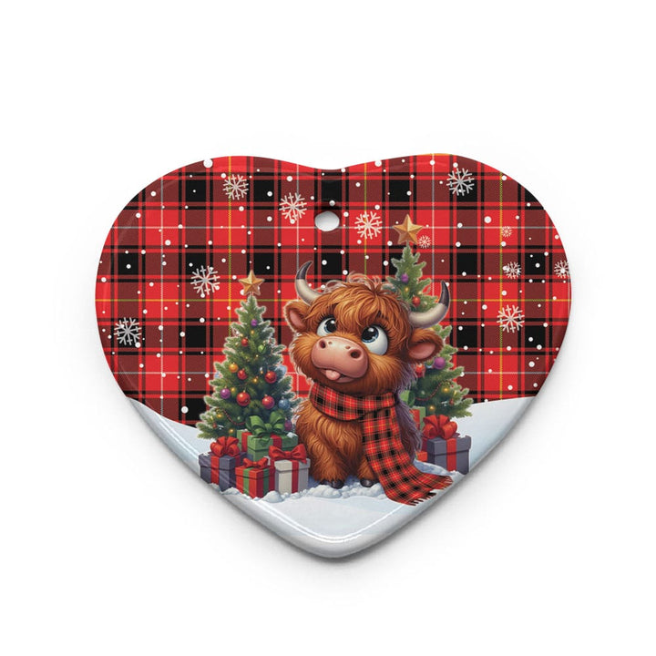 Scottish MacIver Modern Clan Tartan Ceramic Ornament Cute Highland Cow Christmas Heart Style Tartan Plaid