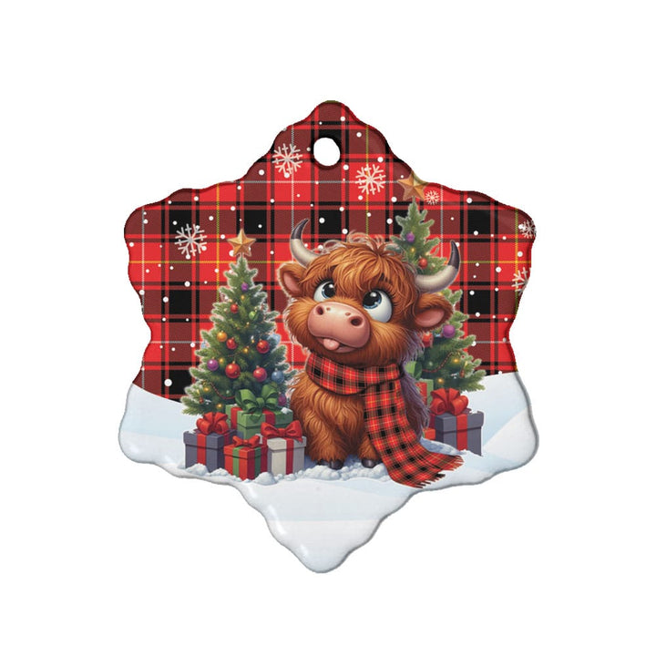 Scottish MacIver Modern Clan Tartan Ceramic Ornament Cute Highland Cow Christmas Snow Flake Style Tartan Plaid
