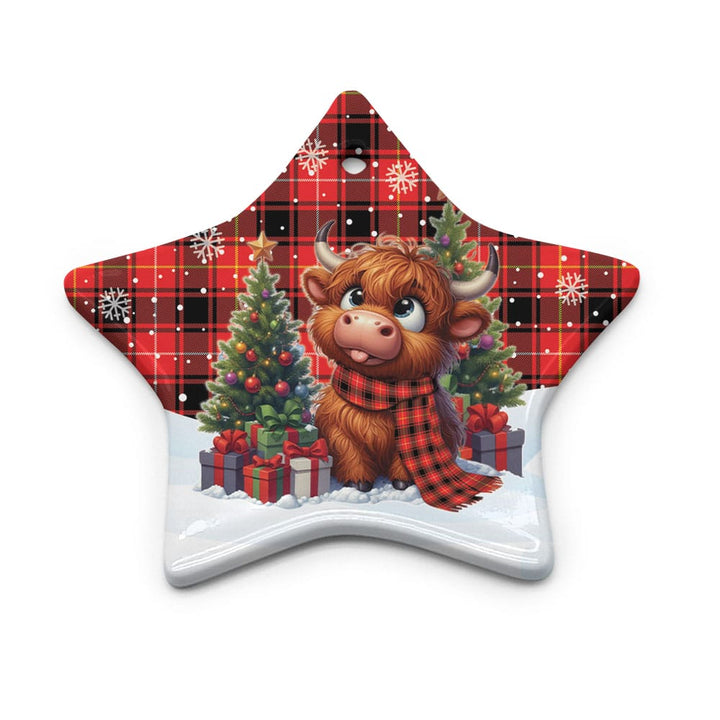 Scottish MacIver Modern Clan Tartan Ceramic Ornament Cute Highland Cow Christmas Star Style Tartan Plaid