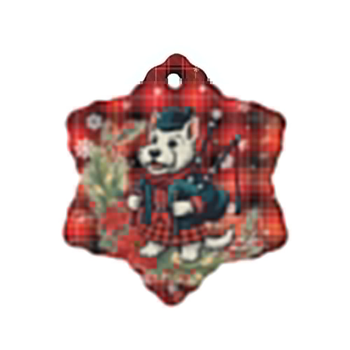 Scottish MacIver Modern Clan Tartan Ceramic Ornament Cute Scottish Terrier Dog Snow Flake Style Tartan Plaid