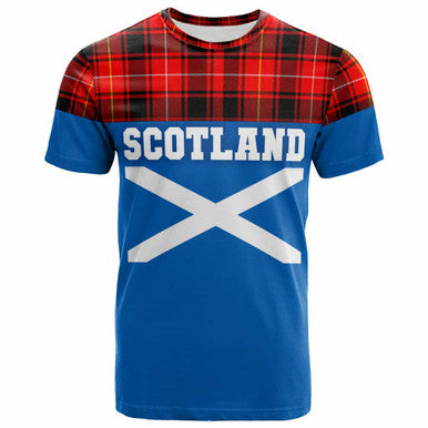 Scottish MacIver Modern Clan Tartan T-Shirt - Lion Rampant of Scotland With Flag Front Side Tartan Plaid
